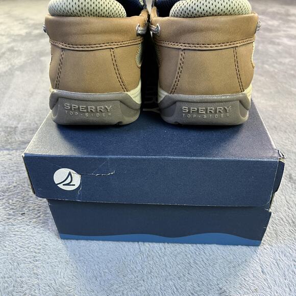 Sperry Lanyard Shoes Mens Size 7 Medium Tan Navy Boat Deck Leather Top-Sider New - Picture 9 of 11